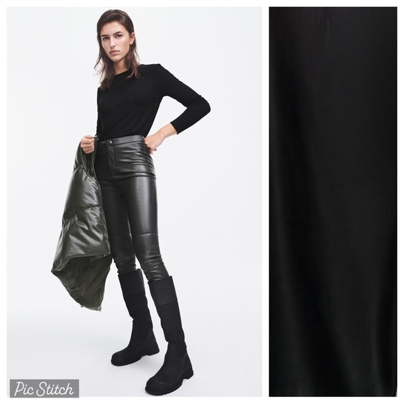 NWT. Zara Black Faux Leather High-waist Leggings. Size M. - Picture 1 of 11